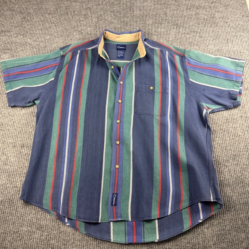 Catalina Button Down Shirt Mens XL Short Sleeve Striped Coastal Preppy Normcore